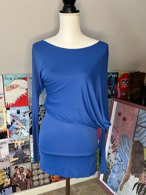 BCBGMaxAzria Cobalt Blue Long Sleeve Asymmetrical Top Mini Dress